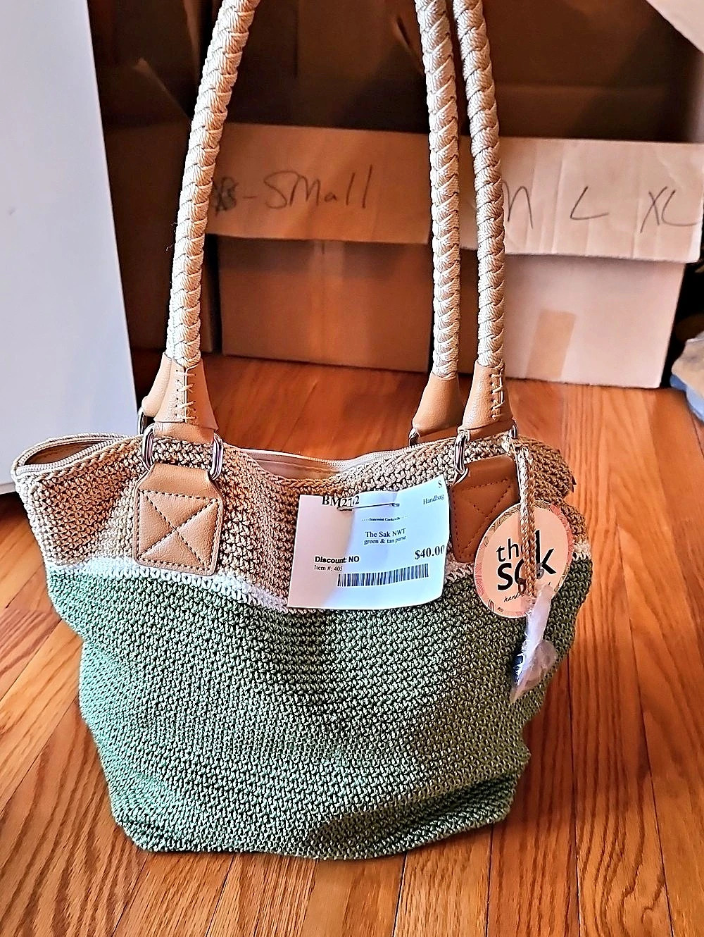 the Sak Woven Color Block Tote Green & Brown